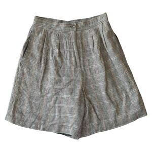 Vintage High-Waisted Plaid Silk Shorts – Size Small, Tweed Texture, Pockets